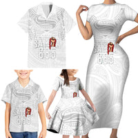 Super Samoa-Six Eight Five to The World Family Matching Short Sleeve Bodycon Dress and Hawaiian Shirt Traditional Samoan Tattoo All White LT03 - Polynesian Pride