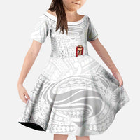 Super Samoa-Six Eight Five to The World Kid Short Sleeve Dress Traditional Samoan Tattoo All White