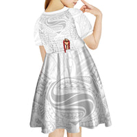 Super Samoa-Six Eight Five to The World Kid Short Sleeve Dress Traditional Samoan Tattoo All White