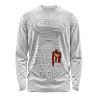 Super Samoa-Six Eight Five to The World Long Sleeve Shirt Traditional Samoan Tattoo All White
