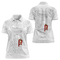Super Samoa-Six Eight Five to The World Women Polo Shirt Traditional Samoan Tattoo All White