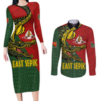 Sepik River Crocodile & Arts Festival Melanesian Pattern Couples Matching Long Sleeve Bodycon Dress and Long Sleeve Button Shirt