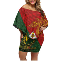 Sepik River Crocodile & Arts Festival Family Matching Off Shoulder Short Dress and Hawaiian Shirt Bird-of-paradise Melanesian Tattoo