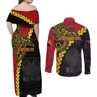 Papua New Guinea Independence Day Couples Matching Off Shoulder Maxi Dress and Long Sleeve Button Shirt Bird-of-paradise Melanesian Tattoo