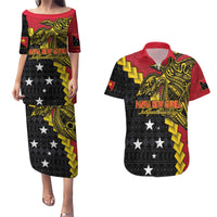 Papua New Guinea Independence Day Couples Matching Puletasi and Hawaiian Shirt Bird-of-paradise Melanesian Tattoo