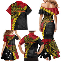 Papua New Guinea Independence Day Family Matching Mermaid Dress and Hawaiian Shirt Bird-of-paradise Melanesian Tattoo