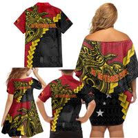 Papua New Guinea Independence Day Family Matching Off Shoulder Short Dress and Hawaiian Shirt Bird-of-paradise Melanesian Tattoo