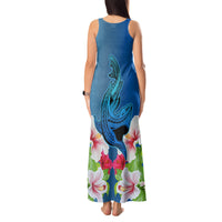 Polynesian Fiji Tank Maxi Dress Shark and Hibiscus Tapa Pattern Blue Version LT03 - Polynesian Pride