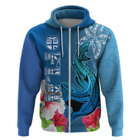 Custom Polynesian Fiji Hoodie Shark and Hibiscus Tapa Pattern Blue Version LT03 Zip Hoodie Blue - Polynesian Pride