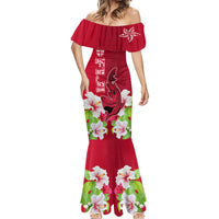 Polynesian Fiji Mermaid Dress Shark and Hibiscus Tapa Pattern Red Version LT03 - Polynesian Pride