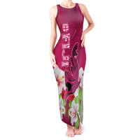 Polynesian Fiji Tank Maxi Dress Shark and Hibiscus Tapa Pattern Purple Version LT03 Women Pink - Polynesian Pride