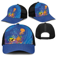 Hawaiian Funny Fruits Sea Animals Baseball Net Cap Mango Reef Triggerfish and Pineapple Turtle and Mandarin Jellyfish LT03 - Polynesian Pride
