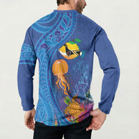 Hawaiian Funny Fruits Sea Animals Button Sweatshirt Mango Reef Triggerfish and Pineapple Turtle and Mandarin Jellyfish LT03 - Polynesian Pride