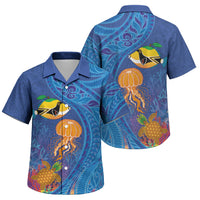 Hawaiian Funny Fruits Sea Animals Family Matching Summer Maxi Dress and Hawaiian Shirt Mango Reef Triggerfish and Pineapple Turtle and Mandarin Jellyfish LT03 Son's Shirt Blue - Polynesian Pride