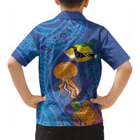 Hawaiian Funny Fruits Sea Animals Kid Hawaiian Shirt Mango Reef Triggerfish and Pineapple Turtle and Mandarin Jellyfish LT03 - Polynesian Pride