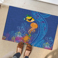 Hawaiian Funny Fruits Sea Animals Rubber Doormat Mango Reef Triggerfish and Pineapple Turtle and Mandarin Jellyfish LT03 - Polynesian Pride