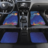 Fiji Day Car Mats Coral Reef with Tapa Motifs and Hibiscus Ocean Vibe LT03 Set 4pcs Blue - Polynesian Pride