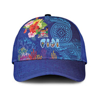 Fiji Day Classic Cap Coral Reef with Tapa Motifs and Hibiscus Ocean Vibe LT03 Universal Fit Blue - Polynesian Pride