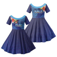 Fiji Day Family Matching Puletasi and Hawaiian Shirt Coral Reef with Tapa Motifs and Hibiscus Ocean Vibe LT03 Daughter's Dress Blue - Polynesian Pride