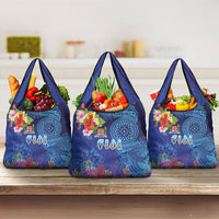 Fiji Day Grocery Bag Coral Reef with Tapa Motifs and Hibiscus Ocean Vibe LT03 3-pack One Size Blue - Polynesian Pride