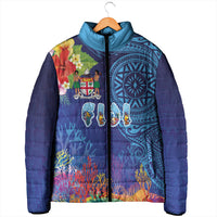 Fiji Day Padded Jacket Coral Reef with Tapa Motifs and Hibiscus Ocean Vibe LT03 - Polynesian Pride