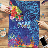 Fiji Day Puzzle Coral Reef with Tapa Motifs and Hibiscus Ocean Vibe LT03 Blue - Polynesian Pride