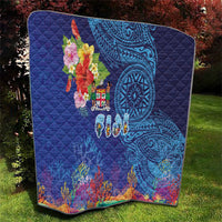 Fiji Day Quilt Coral Reef with Tapa Motifs and Hibiscus Ocean Vibe LT03 - Polynesian Pride