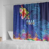 Fiji Day Shower Curtain Coral Reef with Tapa Motifs and Hibiscus Ocean Vibe LT03 - Polynesian Pride