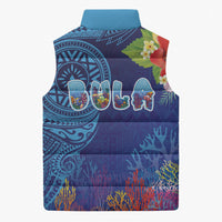 Fiji Day Sleeveless Puffer Jacket Coral Reef with Tapa Motifs and Hibiscus Ocean Vibe LT03 - Polynesian Pride