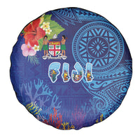 Fiji Day Spare Tire Cover Coral Reef with Tapa Motifs and Hibiscus Ocean Vibe LT03 - Polynesian Pride