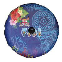Fiji Day Spare Tire Cover Coral Reef with Tapa Motifs and Hibiscus Ocean Vibe LT03 - Polynesian Pride