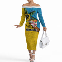 Malampa Fiji Day Off The Shoulder Long Sleeve Dress Tapa and Melanesian Patterns with Coat of Arms LT03 Women Multicolor - Polynesian Pride