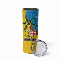 Malampa Fiji Day Skinny Tumbler Tapa and Melanesian Patterns with Coat of Arms LT03 - Polynesian Pride