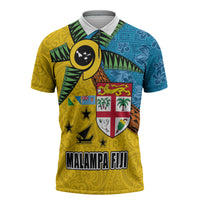 Malampa Fiji Day Zipper Polo Shirt Tapa and Melanesian Patterns with Coat of Arms LT03 Multicolor - Polynesian Pride
