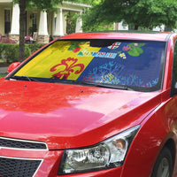 Malampa Fiji Day Auto Sun Shade Volcano and Coral Reef with Culture Patterns Split Style LT03 - Polynesian Pride