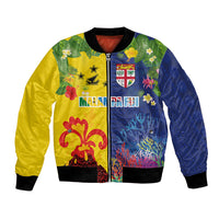 Malampa Fiji Day Bomber Jacket Volcano and Coral Reef with Culture Patterns Split Style LT03 Unisex Multicolor - Polynesian Pride