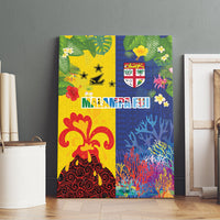 Malampa Fiji Day Canvas Wall Art Volcano and Coral Reef with Culture Patterns Split Style LT03 - Polynesian Pride