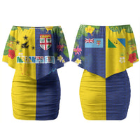 Malampa Fiji Day Couples Matching Off Shoulder Short Dress and Hawaiian Shirt Volcano and Coral Reef with Culture Patterns Split Style LT03 - Polynesian Pride