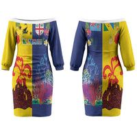 Malampa Fiji Day Couples Matching Off The Shoulder Long Sleeve Dress and Hawaiian Shirt Volcano and Coral Reef with Culture Patterns Split Style LT03 - Polynesian Pride