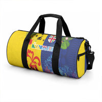 Malampa Fiji Day Duffle Bag Volcano and Coral Reef with Culture Patterns Split Style