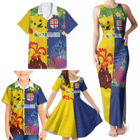 Malampa Fiji Day Family Matching Tank Maxi Dress and Hawaiian Shirt Volcano and Coral Reef with Culture Patterns Split Style LT03 - Polynesian Pride