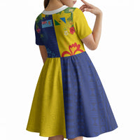 Malampa Fiji Day Kid Short Sleeve Dress Volcano and Coral Reef with Culture Patterns Split Style LT03 - Polynesian Pride