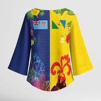 Malampa Fiji Day Kimono Sleeve Blouse Volcano and Coral Reef with Culture Patterns Split Style LT03 - Polynesian Pride