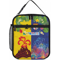Malampa Fiji Day Lunch Bag Volcano and Coral Reef with Culture Patterns Split Style