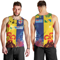 Malampa Fiji Day Men Tank Top Volcano and Coral Reef with Culture Patterns Split Style LT03 - Polynesian Pride