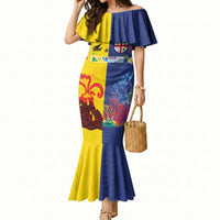 Malampa Fiji Day Mermaid Dress Volcano and Coral Reef with Culture Patterns Split Style LT03 Women Multicolor - Polynesian Pride