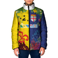 Malampa Fiji Day Padded Jacket Volcano and Coral Reef with Culture Patterns Split Style LT03 Men Multicolor - Polynesian Pride