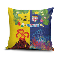 Malampa Fiji Day Pillow Cover Volcano and Coral Reef with Culture Patterns Split Style LT03 Multicolor - Polynesian Pride