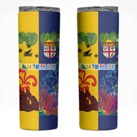 Malampa Fiji Day Skinny Tumbler Volcano and Coral Reef with Culture Patterns Split Style LT03 Multicolor - Polynesian Pride