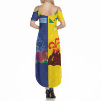 Malampa Fiji Day Summer Maxi Dress Volcano and Coral Reef with Culture Patterns Split Style LT03 - Polynesian Pride